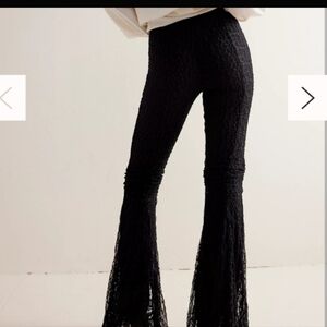 Free People Georgina Mesh Black Flared Lace Pants